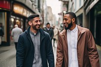 Muslim men laughing smiling walking. 