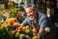 Man florist gardening outdoors flower. 