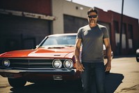 American muscle car portrait vehicle glasses. 