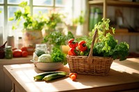 Table vegetable kitchen basket. AI generated Image by rawpixel.