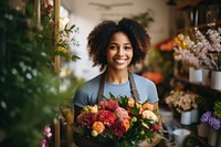 Female florist flower smile adult. 