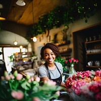 Female florist flower entrepreneur restaurant. 