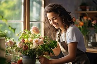 Female florist smiling flower adult. 