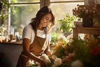 Female florist flower smiling smile. 