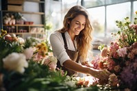 Female florist flower gardening nature. 