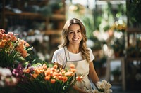 Female florist flower gardening outdoors. 