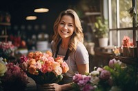 Female florist flower smile adult. 