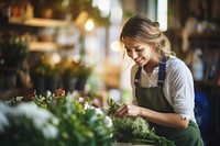 Female florist nature concentration entrepreneur. 