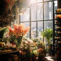 Flowers shop window plant architecture. 