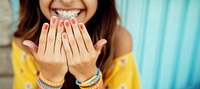 Nails painted smile hand happy. 