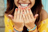 Nails painted hand jewelry finger. 