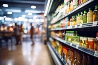 A Grocery shop interior supermarket refrigerator shopping. 