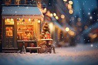 A grocery storefront winter snow decoration. AI generated Image by rawpixel.