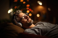 Headphones listening sleeping portrait. AI generated Image by rawpixel.