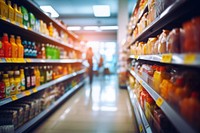 A supermarket aisle shopping store grocery store. 