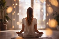 A Young pretty woman meditating sitting yoga contemplation. .