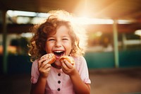 Portrait biting eating child. 