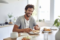 Food breakfast sitting kitchen. 