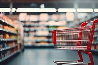 Supermarket shopping aisle cart. 