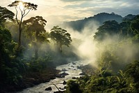 Rainforest landscape tree rainforest outdoors. AI generated Image by rawpixel.