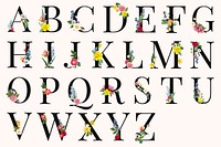Floral alphabet, English capital letter set psd