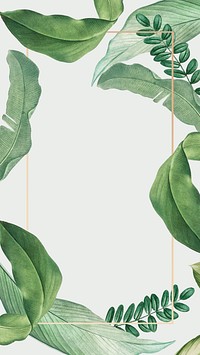 Tropical gold frame mobile wallpaper, leaf illustration