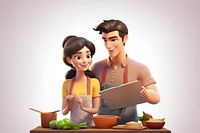 Asian couple cooking computer cartoon adult. AI generated Image by rawpixel.