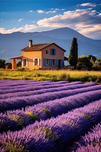 Lavender flower house architecture. AI generated Image by rawpixel.