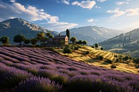 Landscape lavender flower field. 