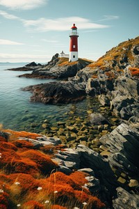 Lighthouse rock landscape outdoors. AI generated Image by rawpixel.