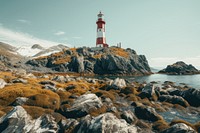 Lighthouse rock landscape building. AI generated Image by rawpixel.