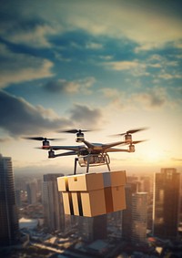 Drone carrying a package aircraft outdoors vehicle. AI generated Image by rawpixel.