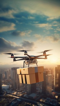 Drone carrying a package aircraft outdoors vehicle. AI generated Image by rawpixel.