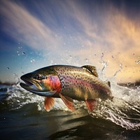 Trout Fish jumping fish animal underwater. AI generated Image by rawpixel.