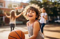 Girl basketball player cheerful sports child. 