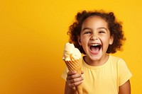 Kid eating ice cream cheerful dessert yellow. AI generated Image by rawpixel.