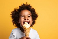 Kid eating ice cream cheerful dessert yellow. 