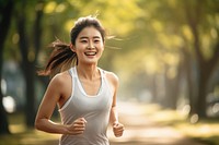 Marathon running smiling jogging smile. 