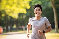 Marathon running jogging smiling adult. 