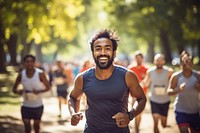 Marathon running jogging smiling adult. 