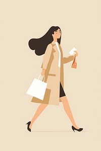 Woman enjoying shopping footwear adult coat. 