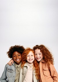 Three young kids cheerful laughing portrait. 