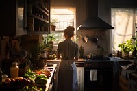 Woman cooking kitchen adult plant. AI generated Image by rawpixel.