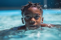 African american kid taking swimming lessons recreation bathing sports. 