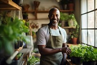 Indoor plant smiling adult apron. 