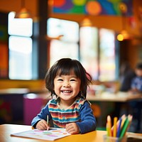 Drawing student smiling child. 