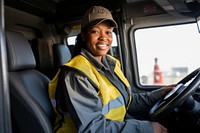 Female truck driver vehicle driving transportation. 