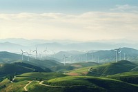 Panoramic view landscape outdoors windmill. 