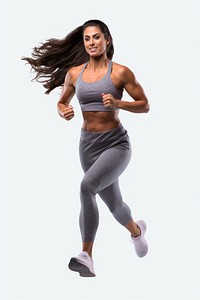 Trainer coach women running workout big muscles jogging. 