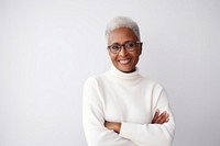 African American woman portrait sweater smiling. 